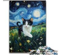 Puzzles pour Adultes 1000 pièces Van Gogh Night Sky Cat, Jeu Familial Anti-Stress, défi Difficile, renforce l'amour Entre Couples (Taille 26x38cm)