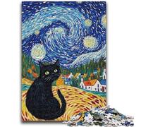 Puzzles pour Adultes 1000 pièces Van Gogh Night Sky Cat pour 14 Ans et Plus Jeu de défi Unique Jeux en Famille Cadeaux d'anniversaire de Noël 26x38cm