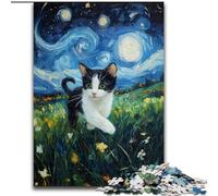Puzzles pour Adultes 1000 pièces Van Gogh Night Sky Cat Puzzles 1000 pièces pour Adultes DIY Home Decor Brain Teaser Game pour Adolescents (Taille 26x38cm)