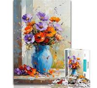 Puzzles pour Adultes 1000 pièces Vase Bleu et chrysanthèmes colorés, Design Unique et Dynamique, expérience de Puzzle relaxante et stimulante (Taille 38x26cm)