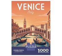 Puzzles pour Adultes 1000 Pièces Venice Canal with Gondolas and Bridge Puzzle pour Adultes Jeu De Réflexion Assembler Le Motif Idée Cadeau Unique pour Un Anniversaire 38x26cm/1000pcs