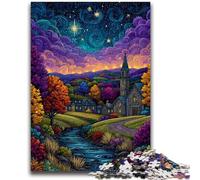Puzzles pour Adultes 1000 pièces Village sous Le Ciel Nocturne Difficile à compléter mais Amusant et Humoristique Anniversaire et Cadeaux Uniques 50x75cm