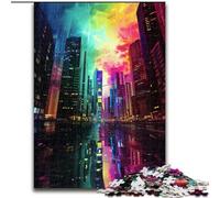 Puzzles pour Adultes 1000 pièces Ville colorée Puzzle en Bois Taille 50x75cm Casse-tête, Jeu pour Adultes, activité Interactive familiale