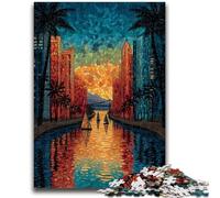 Puzzles pour Adultes 1000 pièces, Ville en vitrail Difficile, Aide Le Cerveau à exercer, Jouets addictifs pour cultiver la Patience, Convient aux Couples 50x75cm