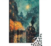 Puzzles pour Adultes 1000 Pièces Vintage Steam Train Arrival Puzzle Adulte Jeu Manuel Cadeau pour Femmes pour Anniversaire, Noël 70x50cm/1000pcs