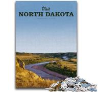 Puzzles pour Adultes 1000 pièces Visitez Le Dakota du Nord, Jeux d'activités familiales stimulants, Jouets de Bricolage pour décoration Murale de la Maison (26x38cm)