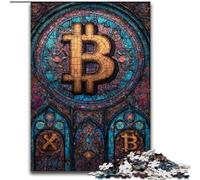 Puzzles pour Adultes 1000 pièces Vitrail Bitcoin, Jeu Stimulant et Familial avec des pièces de Formes aléatoires entièrement emboîtables (Taille 26x38cm)