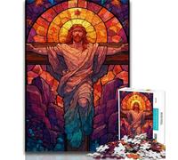 Puzzles pour Adultes 1000 pièces, vitrail Jésus, Jeu Familial Anti-Stress, défi Difficile, renforce l'amour Entre Couples (75x50cm)