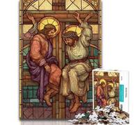 Puzzles pour Adultes 1000 pièces Vitrail Jésus, Jeu Stimulant et Familial avec des pièces entièrement emboîtables de Formes aléatoires (38x26cm)