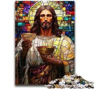Puzzles pour Adultes 1000 pièces Vitrail Jésus pour 14 Ans et Plus Jeux éducatifs pour Adultes et Adolescents Œuvre d'art Cadeau 38x26cm