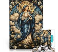 Puzzles pour Adultes 1000 pièces Vitrail Vierge Marie Défi Difficile pour soulager Le Stress Cadeau d'anniversaire, Cadeaux 38x26cm