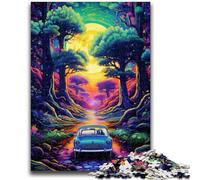 Puzzles pour Adultes 1000 pièces Voiture néon dans la Nature Jeu Stimulant et Jeu Familial avec des pièces entièrement emboîtables de Formes aléatoires 26x38cm