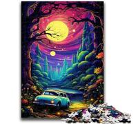 Puzzles pour Adultes 1000 pièces Voiture néon dans la Nature pour 14 Ans et Plus Jeu de défi Unique Jeux en Famille Cadeaux d'anniversaire de Noël 38x26cm