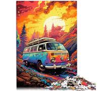 Puzzles pour Adultes 1000 pièces Voiture rétro au Coucher du Soleil Jeu Stimulant Cadeaux 26x38cm Soulagement du Stress Staycation Tuer Le Temps