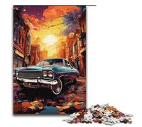 Puzzles pour Adultes 1000 pièces Voiture rétro psychédélique colorée au Coucher du Soleil décoration d'intérieur Jouets à Offrir en Cadeau pour Toute la Famille 1000 pièces (38 x 26 cm)