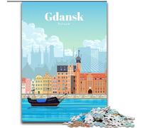 Puzzles pour Adultes 1000 pièces Voyage à Gdansk Difficile à réaliser mais Amusant et Humoristique avec Affiche et fiche de Questions-réponses Assorties (26x38cm) 1000 pièces