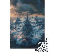 Puzzles pour Adultes 1000 Pièces Warship Fleet in Stormy Seas Puzzles pour Adultes - Défi Difficile - Stimulez Votre Cerveau avec Ce Jeu Unique 52x38cm/1000pcs