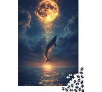 Puzzles pour Adultes 1000 Pièces Whale Jumping Moonlight Ocean Puzzle pour Adultes Jeux Relaxants Course De Vitesse Manuelle Activités Amusantes À La Maison 70x50cm/1000pcs