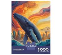 Puzzles pour Adultes 1000 Pièces Whale Leaping Cityscape Puzzle pour Adultes Jeu De Réflexion Améliorez Votre Mémoire Activités Amusantes À La Maison, 70x50cm/1000pcs