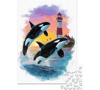 Puzzles pour Adultes 1000 Pièces Whale Watching Sunset Lighthouse Puzzle pour Adultes - Jouets À Monter Soi-même - Décoration Parfaite - Cadeaux Uniques pour Anniversaires Et Noël 52x38cm/1000pcs