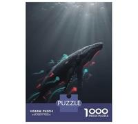 Puzzles pour Adultes 1000 Pièces Whale with Glowing Jellyfish Puzzle Adulte - Jeu De Réflexion - Améliore La Mémoire - Réduit Le Stress - Cadeaux 38x26cm/1000pcs