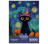 Puzzles pour Adultes 1000 Pièces Whimsical Halloween Cat in Van Gogh Style Puzzle pour Adultes Jeux Relaxants, Amusants Et Humoristiques, Un Vrai Défi À Terminer 52x38cm/1000pcs