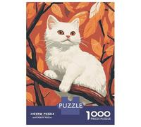 Puzzles pour Adultes 1000 Pièces White Cat in Autumn Leaves Puzzle pour Adultes, Jeu De Réflexion, Décoration Murale, Cadeaux De Noël Ou d'anniversaire 70x50cm/1000pcs