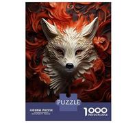Puzzles pour Adultes 1000 Pièces White Fox in Red Flowers Puzzles pour Adultes Jeu Manuel Décoration Parfaite Activités Amusantes À La Maison 70x50cm/1000pcs