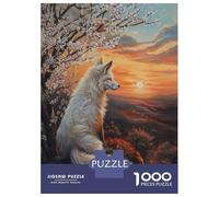 Puzzles pour Adultes 1000 Pièces White Fox Sunset Magical Puzzle pour Adultes Jeu De Réflexion Une Œuvre d'art Activités Amusantes À La Maison 38x26cm/1000pcs