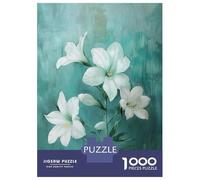 Puzzles pour Adultes 1000 Pièces White Lilies on Teal Background Puzzles pour Adultes - Jeu De Réflexion - Décoration Intérieure - Activités Ludiques À La Maison 38x26cm/1000pcs