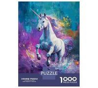 Puzzles pour Adultes 1000 Pièces White Unicorn Running Puzzles pour Adolescents Anti-Stress Défi Éducatif Cadeaux De Noël Et d'anniversaire 70x50cm/1000pcs