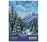 Puzzles Pour Adultes 1000 Pièces Winter Landscape Painting with Snow-Covered Trees Puzzles Pour Adolescents Vacances À La Maison Tuer Le Temps Stimuler Le Cerveau Cadeaux D'anniversaire Et De Noël Uni