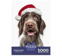 Puzzles pour Adultes 1000 Pièces Wirehaired Pointing Griffon Dog with Santa Hat Portrait Puzzles pour Adultes Jeux Amusants Défi Difficile Activités Amusantes À La Maison, 38x26cm/1000pcs