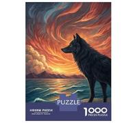 Puzzles pour Adultes 1000 Pièces Wolf Overlooking A Dramatic Sunset Over The Ocean Puzzles pour Adolescents Anti-Stress Défi Éducatif Cadeaux De Noël Et d'anniversaire 70x50cm/1000pcs