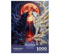 Puzzles pour Adultes 1000 Pièces Wolves Howling at The Blood Moon Puzzles pour Adultes - Jeu De Réflexion - Décoration Intérieure - Activités Ludiques À La Maison 52x38cm/1000pcs