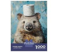 Puzzles pour Adultes 1000 Pièces Wombat with Toilet Paper Hat Puzzle Adulte - Jeu De Réflexion - Améliore La Mémoire - Réduit Le Stress - Cadeaux 52x38cm/1000pcs