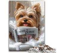 Puzzles pour Adultes 1000 pièces Yorkshire Terrier prenant Un Bain pour Jeu éducatif défi Jouet est idéal comme Cadeau pour Toute la Famille 38x26cm
