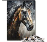 Puzzles pour Adultes 1000 Portraits de Chevaux au Fusain Puzzles Difficiles pour Adultes Taille 26x38cm Activité familiale, décoration d'intérieur DIY, Cadeau de Vacances