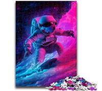 Puzzles pour Adultes 1000 Puzzles Astronaute Surf dans l'espace, Jeu Familial Anti-Stress Défi Difficile Améliorer l'amour Entre Couples 50X75CM
