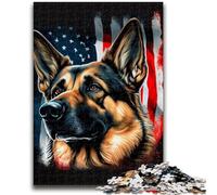 Puzzles pour Adultes 1000 Puzzles Berger Allemand Drapeau USA Jeux éducatifs Décoration de la Maison Jeu éducatif pour Anniversaire, Noël 50x75cm