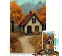 Puzzles pour Adultes 1000 Puzzles Chalet d'automne dans Les Montagnes Jeu de logique aux Bords Nets Jeu Lent et Amusant Scène de Noël Art (38x52cm)