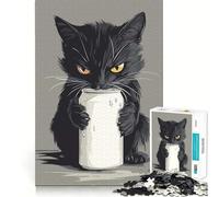 Puzzles pour Adultes 1000 Puzzles Chat Noir Boire Une Boisson Énergétique Art Découpe Précise Jouet Créatif Temps de Jeu Relaxant Motif de Noël Art (50x75cm)