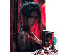 Puzzles pour Adultes 1000 Puzzles Cyberpunk Samurai Woman in The Rain Activités Amusantes à la Maison pour Toute la Famille Jeu Pratique pour Les 14 Ans et Plus (38x52cm)