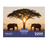 Puzzles pour Adultes 1000 Puzzles Elephants Under Tree at Sunset Puzzles pour Adultes Jeux Relaxants Décoration Parfaite Aide À Stimuler Le Cerveau 38x26cm/1000pcs