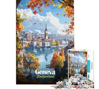 Puzzles pour Adultes 1000 Puzzles Genève Suisse Vue d'automne Jeux de détente Défi d'intelligence Jouet addictif Cadeau Amusant Défi Difficile (Taille 38x26cm)