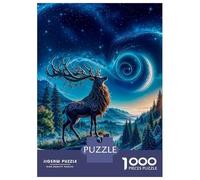 Puzzles pour Adultes 1000 Puzzles Mystical Deer Under Starry Sky Puzzles pour Adolescents Jeux Amusants Course De Vitesse Manuelle Offrez-Leur des Cadeaux pour Toute La Famille 70x50cm/1000pcs