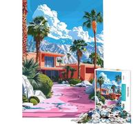 Puzzles pour Adultes 1000 Puzzles Palm Springs Maison Moderne du Milieu du siècle Défi éducatif Art Mural Jeu Pratique pour 14+ Jeu de Puzzle Offert (38x52cm)