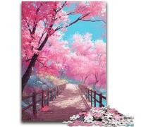 Puzzles pour Adultes 1000 Puzzles Pont sous Les cerisiers en Fleurs pour 14+ Jeu de défi Unique Jeux de Famille Cadeaux d'anniversaire de Noël 50x75cm