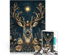 Puzzles pour Adultes 1000 Puzzles “Portrait de cerf doré” Fait de Papier，pour Les 14 Ans et Plus Jeu éducatif d'apprentissage Superbe Cadeau。Taille：38x52cm/14.9x20.4pouce