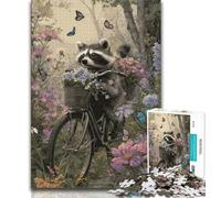 Puzzles pour Adultes 1000 Puzzles Raton Laveur à vélo, Jeu Stimulant et Jeu Familial avec Affiche Assortie et Feuille de Questions 38x26cm